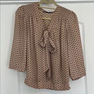 The Limited Blush Polka Dot Blouse with Bow Tie